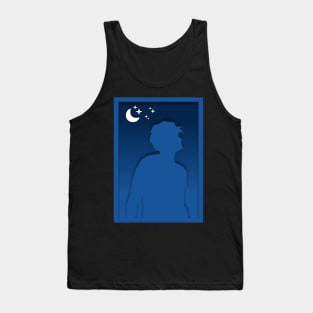 Man and moon paper cut design at night Tank Top